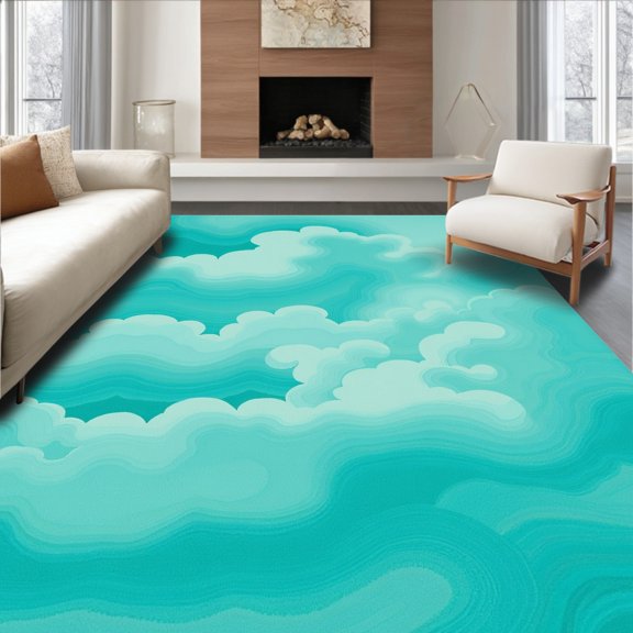 ODIKA 2x3 Machine Washable Non-Slip Area Rug, Exquisite Velvety Smooth Dreamy Cloud Chic Fashionable Statement High Traffic Rug, Teal, 590181