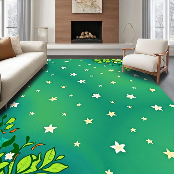 ODIKA 2x3 Machine Washable Non-Slip Area Rug, Fairy Tale Landscape Plush Artistic Irregular Fantasy Underfoot High Traffic Rug, Green, 663503