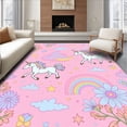 thumbnail image 1 of ODIKA 2'x3' Machine Washable Non-Slip Area Rug, Fantasy Unicorn Meadow with Blossoming Florals and Glittering Clouds Design High Traffic Rug with Pad, Pink, 725101, 1 of 8