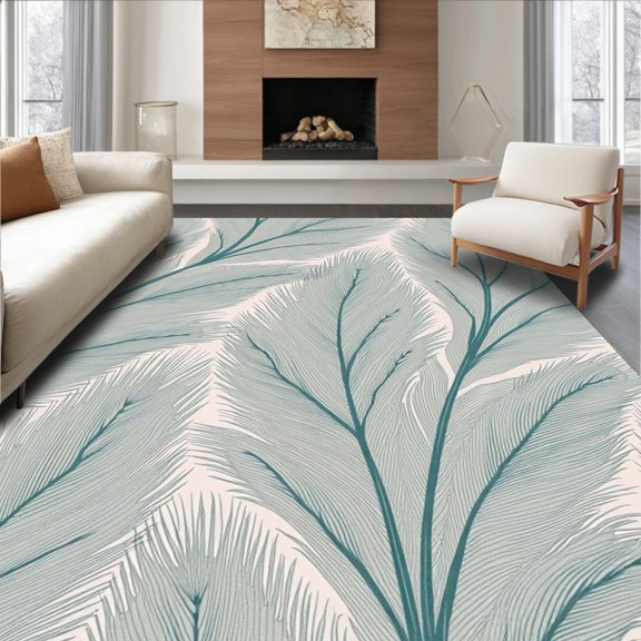 ODIKA 2x3 Machine Washable Non-Slip Area Rug, Feathered Plume with Botanical High Traffic Rug, Gray, 493887