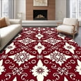 thumbnail image 1 of ODIKA 2'x3' Machine Washable Non-Slip Area Rug, Festive Bow and Snowflake Patchwork with Elegant Scrollwork High Traffic Rug with Pad, Red, 655948, 1 of 8