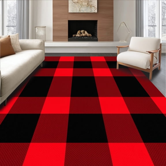 ODIKA 2x3 Machine Washable Non-Slip Area Rug, Festive Buffalo Checkered Holiday Decorative High Traffic Rug, Red, 610367