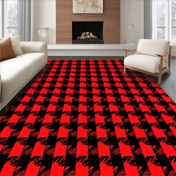 ODIKA 2'x3' Machine Washable Non-Slip Area Rug, Festive Buffalo Grid Holiday Xmas High Traffic Rug, Red, 627549