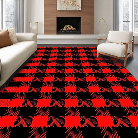 ODIKA 2'x3' Machine Washable Non-Slip Area Rug, Festive Buffalo Plaid Holiday Accent Rustic Winter Farmhouse High Traffic Rug with Pad, Black, 651544