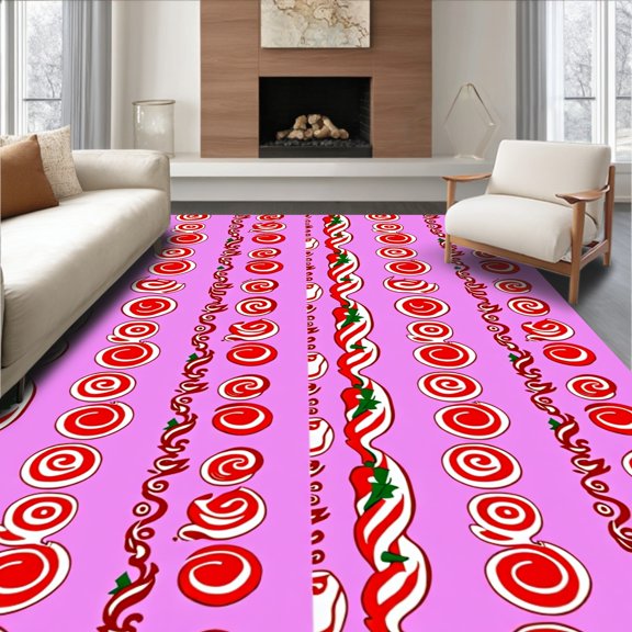 ODIKA 2x3 Machine Washable Non-Slip Area Rug, Festive Cane Spiral Latch Hook Kit Pre Printed Needlework High Traffic Rug, Pink, 647866