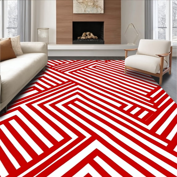 ODIKA 2'x3' Machine Washable Non-Slip Area Rug, Festive Cane Striped Latch Hook Kit Pre Printed Canvas Needlework High Traffic Rug with Pad, Red, 647902