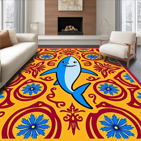 ODIKA 2x3 Machine Washable Non-Slip Area Rug, Festive Design Framed by Interlocking Nordic Snowflakes and Stylized Swirls High Traffic Rug, Yellow, 634143