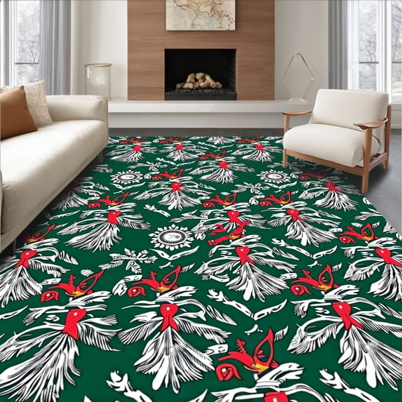 ODIKA 2'x3' Machine Washable Non-Slip Area Rug, Festive Evergreen Snowscape Holiday Yuletide Entrance High Traffic Rug with Pad, Green, 621281