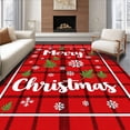thumbnail image 1 of ODIKA 2'x3' Machine Washable Non-Slip Area Rug, Festive Farmhouse Plaid with Merry Lettering and Evergreen Sprig Accents High Traffic Rug with Pad, Red, 739437, 1 of 8