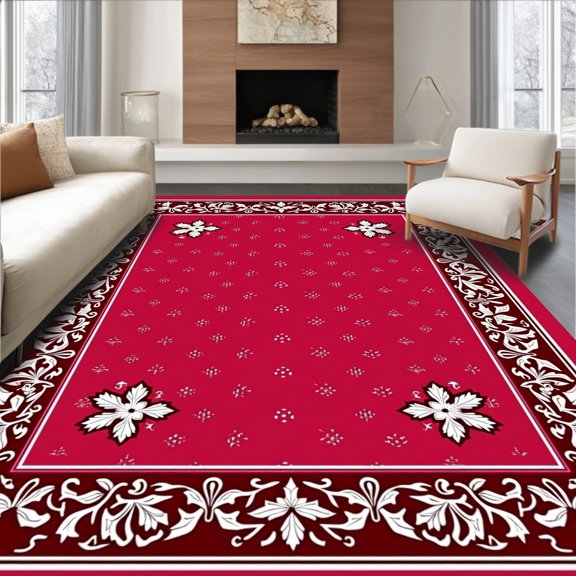 ODIKA 2x3 Machine Washable Non-Slip Area Rug, Festive Grand Entrance Pathway Covering Deluxe Edition High Traffic Rug with Pad, Red, 730009