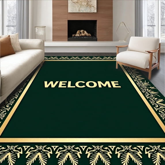 ODIKA 2'x3' Machine Washable Non-Slip Area Rug, Festive Holiday Welcome Doormat With Elegant Pinecone Branch Trim High Traffic Rug, Green, 609135