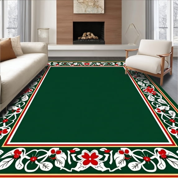 ODIKA 2'x3' Machine Washable Non-Slip Area Rug, Festive Holiday Welcome Entryway Decoration With Joyful Seasonal High Traffic Rug, Green, 734734