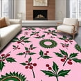 thumbnail image 1 of ODIKA 2'x3' Machine Washable Non-Slip Area Rug, Festive Holly Berry Wreath Decorative Floor Covering High Traffic Rug, Pink, 507752, 1 of 7