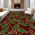 thumbnail image 1 of ODIKA 2'x3' Machine Washable Non-Slip Area Rug, Festive Holly Leaf Design Bathroom with Berry Accents High Traffic Rug with Pad, Brown, 608574, 1 of 8