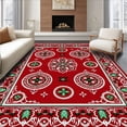 thumbnail image 1 of ODIKA 2'x3' Machine Washable Non-Slip Area Rug, Festive Holly Leaves Interlocking Medallion with Vintage Flair High Traffic Rug, Red, 615109, 1 of 7