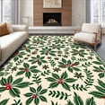 thumbnail image 1 of ODIKA 2'x3' Machine Washable Non-Slip Area Rug, Festive Holly Wreath Doormat with Crimson Berries Holiday Welcome Design High Traffic Rug with Pad, Ivory, 625006, 1 of 8