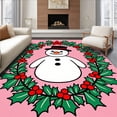 thumbnail image 1 of ODIKA 2'x3' Machine Washable Non-Slip Area Rug, Festive Holly Wreath Doormat with Jolly Snowman Character Design High Traffic Rug, Pink, 622860, 1 of 7