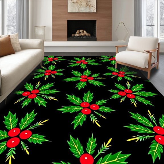 ODIKA 2x3 Machine Washable Non-Slip Area Rug, Festive Holly Wreath Latch Hook Embroidery Needle Kit with Berries High Traffic Rug, Red, 655137