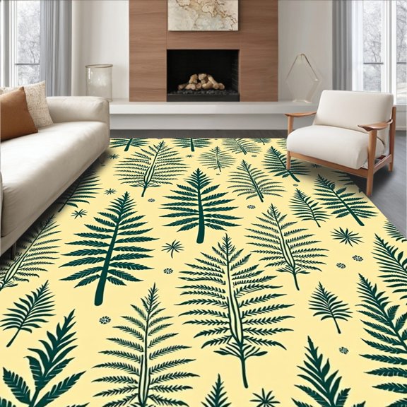 ODIKA 2x3 Machine Washable Non-Slip Area Rug, Festive Juniper Woodland Holiday High Traffic Rug, Yellow, 608181