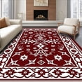 thumbnail image 1 of ODIKA 2'x3' Machine Washable Non-Slip Area Rug, Festive Nordic Snowflake Motif with Interlocking High Traffic Rug with Pad, Red, 613704, 1 of 8