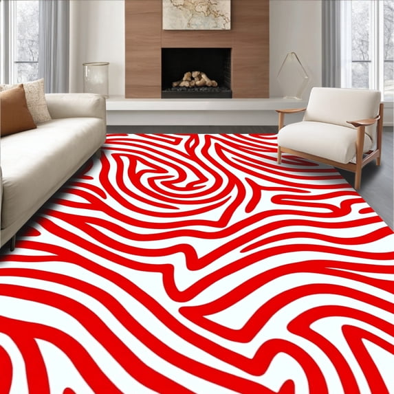 ODIKA 2'x3' Machine Washable Non-Slip Area Rug, Festive Peppermint Swirl Half Moon Doormat Holiday Striped Semi Circle High Traffic Rug, Red, 612788