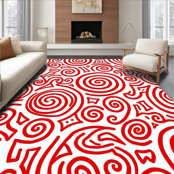 ODIKA 2x3 Machine Washable Non-Slip Area Rug, Festive Peppermint Swirl Hooked Yarn Design High Traffic Rug, Red, 649067