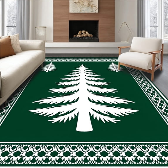 ODIKA 2'x3' Machine Washable Non-Slip Area Rug, Festive Pine Tree Latch Hook Kit DIY Crochet Needlework Embroidery Project High Traffic Rug with Pad, Green, 731401