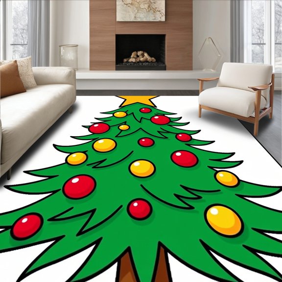 ODIKA 2x3 Machine Washable Non-Slip Area Rug, Festive Pine Tree Punch Needle Embroidery Kit with Holiday Ornament Design High Traffic Rug, Green, 619897