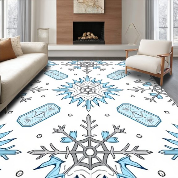 ODIKA 2x3 Machine Washable Non-Slip Area Rug, Festive Snowflake Latch Hook Kit High Traffic Rug, Blue, 644673