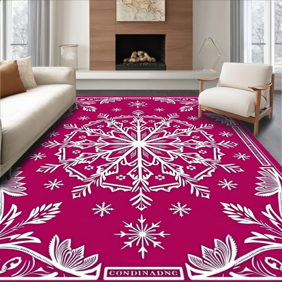 ODIKA 2x3 Machine Washable Non-Slip Area Rug, Festive Snowflake Latch Hook Kit Needlework Embroidery Pillow High Traffic Rug, Pink, 634485