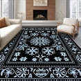 thumbnail image 1 of ODIKA 2'x3' Machine Washable Non-Slip Area Rug, Festive Snowflake Latch Hook Kit with Ornate Winter Motifs High Traffic Rug with Pad, Black, 745469, 1 of 8