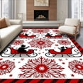 thumbnail image 1 of ODIKA 2'x3' Machine Washable Non-Slip Area Rug, Festive Snowflake Plaid with Santa Sleigh and Smiling Snowman Figures High Traffic Rug with Pad, Red, 732219, 1 of 8