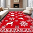 thumbnail image 1 of ODIKA 2'x3' Machine Washable Non-Slip Area Rug, Festive Snowflake and Elk Motif with Interlocking Pine Trees Accent High Traffic Rug, Red, 623241, 1 of 7