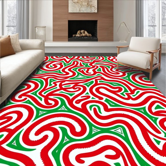 ODIKA 2x3 Machine Washable Non-Slip Area Rug, Festive Swirl Latch Hook High Traffic Rug, Red, 649057