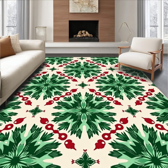ODIKA 2'x3' Machine Washable Non-Slip Area Rug, Festive Winter Wonderland Decorative Holiday Floor High Traffic Rug, Green, 610150
