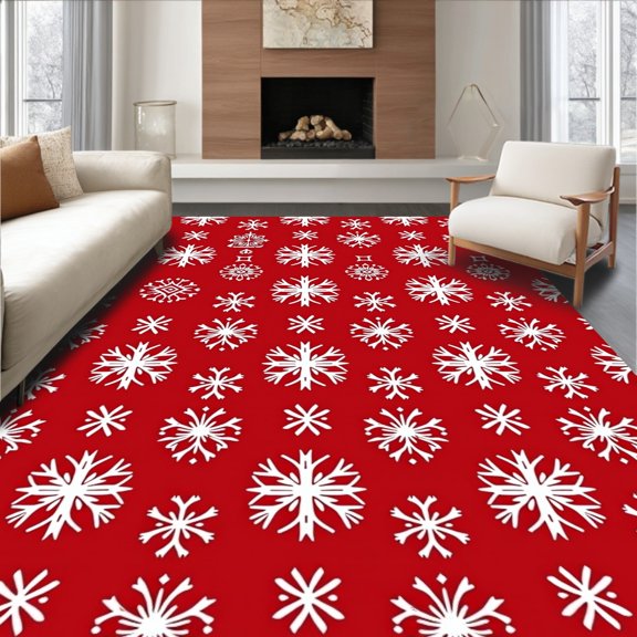 ODIKA 2x3 Machine Washable Non-Slip Area Rug, Festive Yuletide Heritage Entrance With Nostalgic Decorative Motif High Traffic Rug, Red, 605889