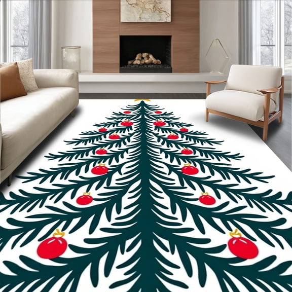 ODIKA 2x3 Machine Washable Non-Slip Area Rug, Festive Yuletide Latch Hook Evergreen Kit High Traffic Rug, Green, 648452