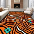 thumbnail image 1 of ODIKA 2'x3' Machine Washable Non-Slip Area Rug, Fierce Jungle Cat Abstract Stripe With Festive Winter Motifs High Traffic Rug with Pad, Orange, 744592, 1 of 8