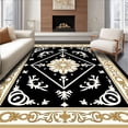 thumbnail image 1 of ODIKA 2'x3' Machine Washable Non-Slip Area Rug, Fleur Medallion Showcasing Rococo Flourishes and Floral High Traffic Rug, Black, 666301, 1 of 7