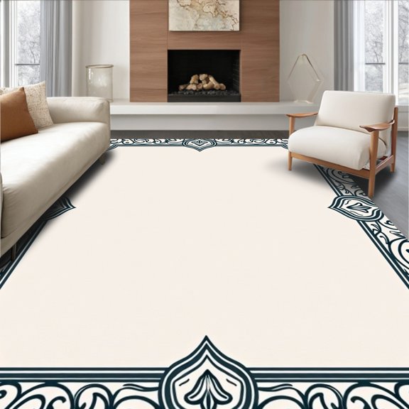 ODIKA 2x3 Machine Washable Non-Slip Area Rug, Floral Scroll Border Design Machine Entry Slip Resistant High Traffic Rug, Ivory, 589167