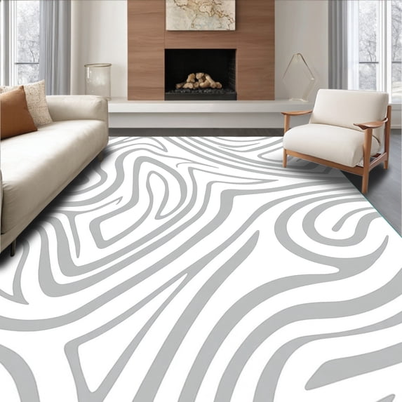 ODIKA 2'x3' Machine Washable Non-Slip Area Rug, Flowing Ripple Contemporary Abstract Undulation Design High Traffic Rug, White, 555086