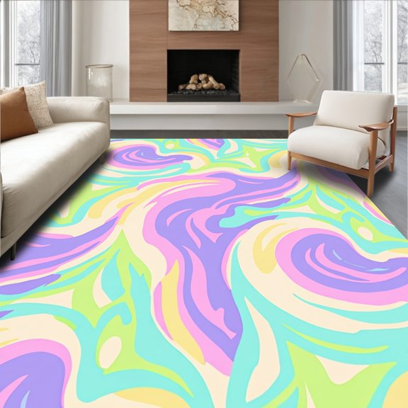 ODIKA 2'x3' Machine Washable Non-Slip Area Rug, Fluid Marble Swirls Flow Contemporary Accent High Traffic Rug, Purple, 488186
