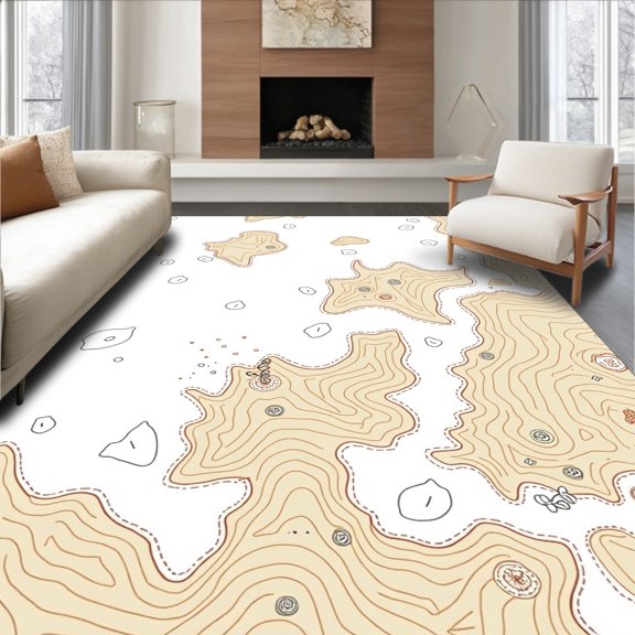ODIKA 2'x3' Machine Washable Non-Slip Area Rug, Fossil Excavation Map with Detailed Bone and Topographic Lines High Traffic Rug, Beige, 629410