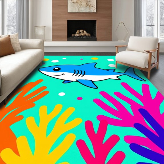 ODIKA 2x3 Machine Washable Non-Slip Area Rug, Friendly Adventure Latch Hook Canvas Needlework Project High Traffic Rug, Blue, 619710