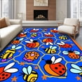thumbnail image 1 of ODIKA 2'x3' Machine Washable Non-Slip Area Rug, Friendly Insects Parade with Interlocking Honeycomb Motif High Traffic Rug with Pad, Blue, 720244, 1 of 8