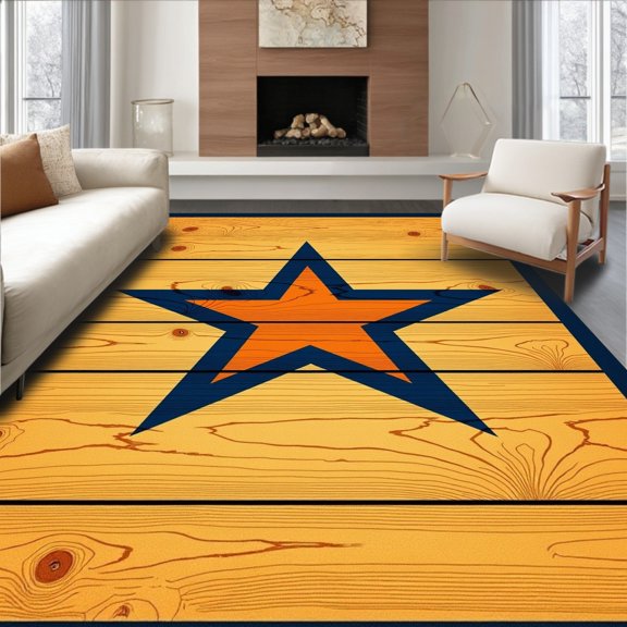 ODIKA 2x3 Machine Washable Non-Slip Area Rug, Frontier Badge Weathered Planks Country Farmhouse High Traffic Rug, Brown, 663752