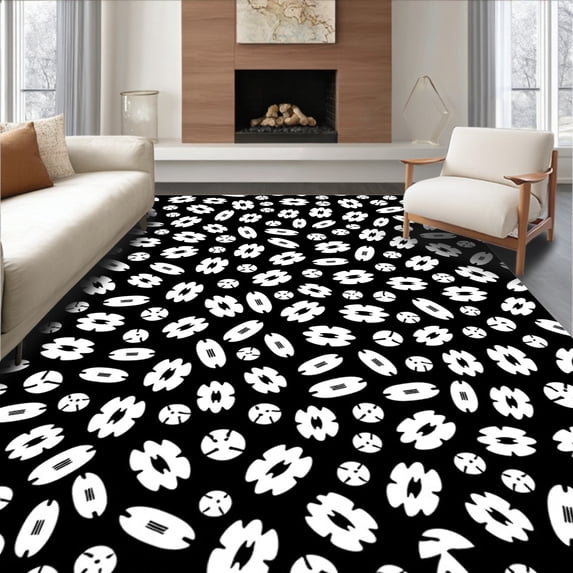 ODIKA 2'x3' Machine Washable Non-Slip Area Rug, Frontier Heritage Festive Decoration Textile High Traffic Rug with Pad, Black, 614014