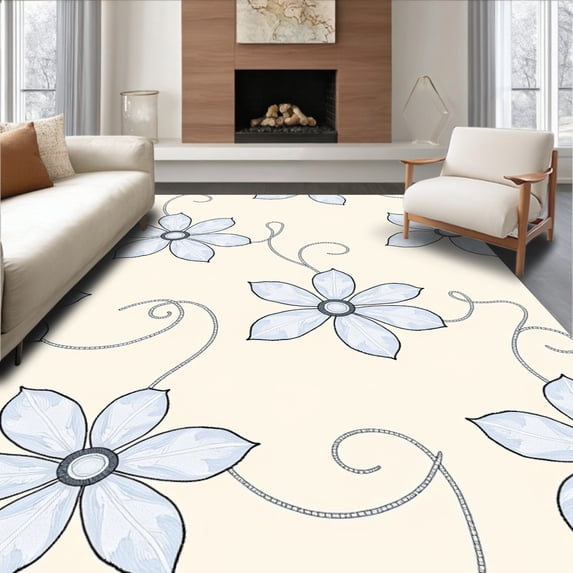 ODIKA 2'x3' Machine Washable Non-Slip Area Rug, Frosted Petal Mosaic Floral Design with Detailing High Traffic Rug with Pad, Beige, 615610