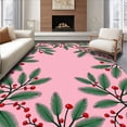 thumbnail image 1 of ODIKA 2'x3' Machine Washable Non-Slip Area Rug, Frosted Pine Branches with Interlocking Berry High Traffic Rug, Pink, 650787, 1 of 7
