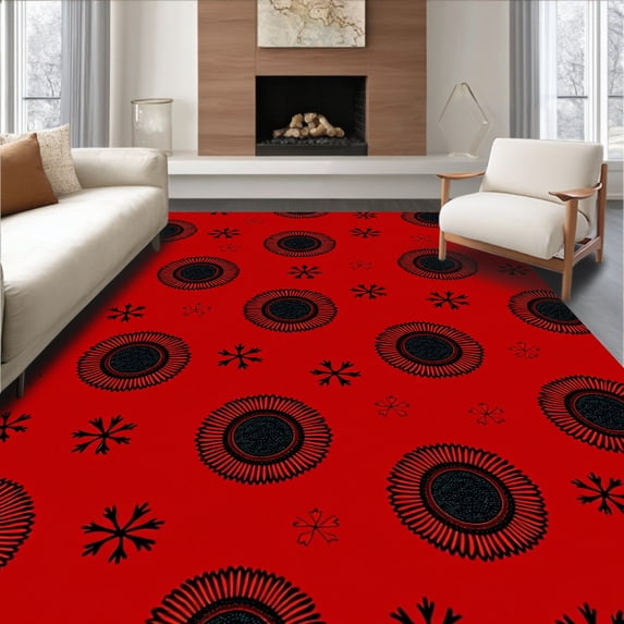 ODIKA 2'x3' Machine Washable Non-Slip Area Rug, Frosted Pinecone Plaid Arrangement Interlocking Seasonal High Traffic Rug, Red, 651643